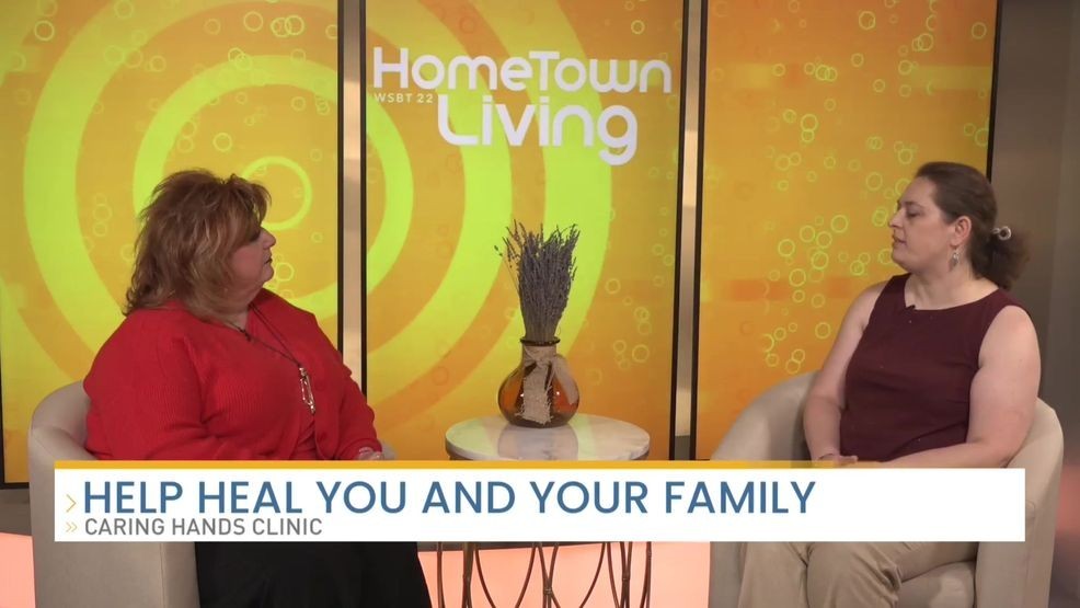 Jana Schenkel on WSBT-TV discussing women's health at Caring Hands Clinic